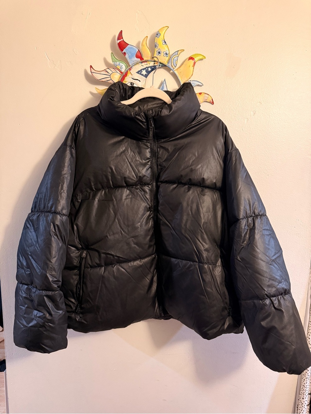Old Navy Black Short Puffer Jacket with High Stand Collar